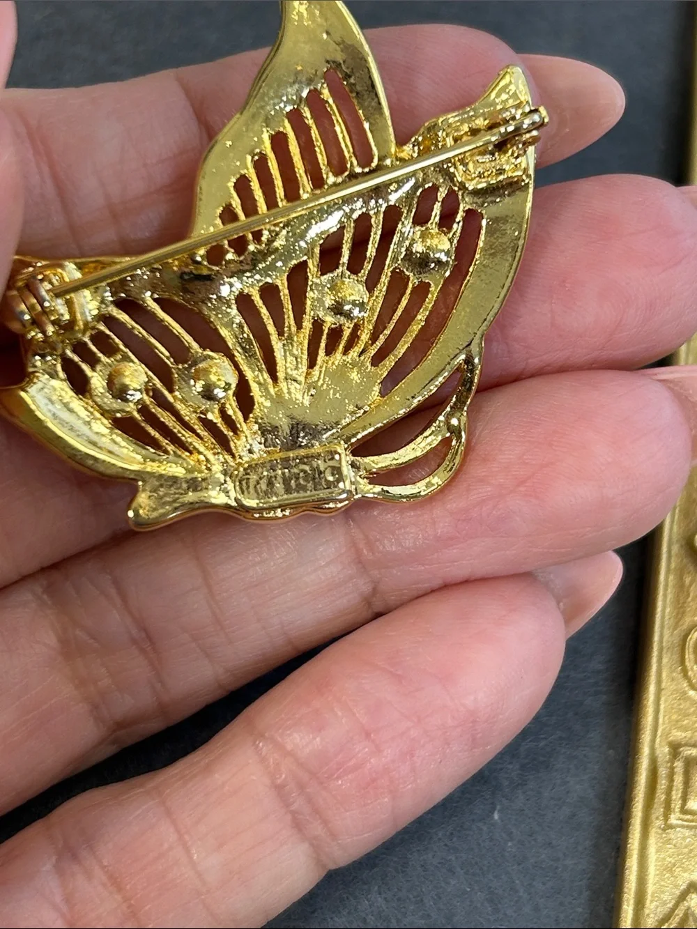 Vintage Marvella Gold Butterfly Pin with Pearl Accents - Women Accessories